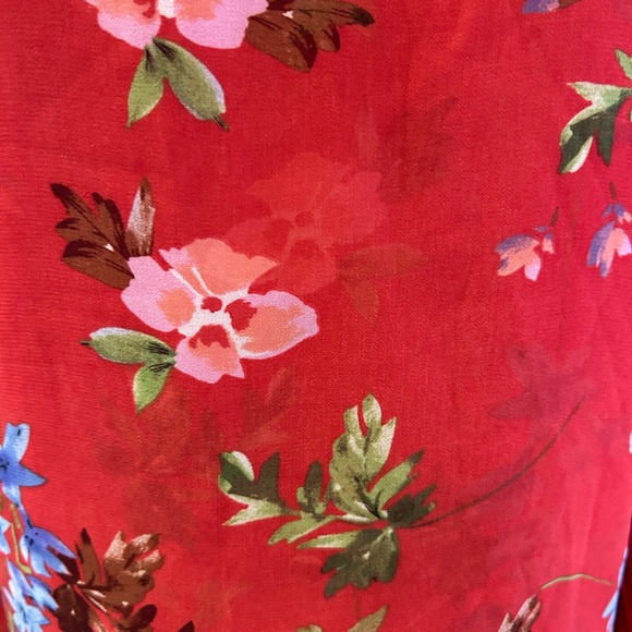 Sold~Cabi Devoted Blouse Red Floral Bell Sleeves Multi Color Layered Top, Size L - Picture 5 of 9